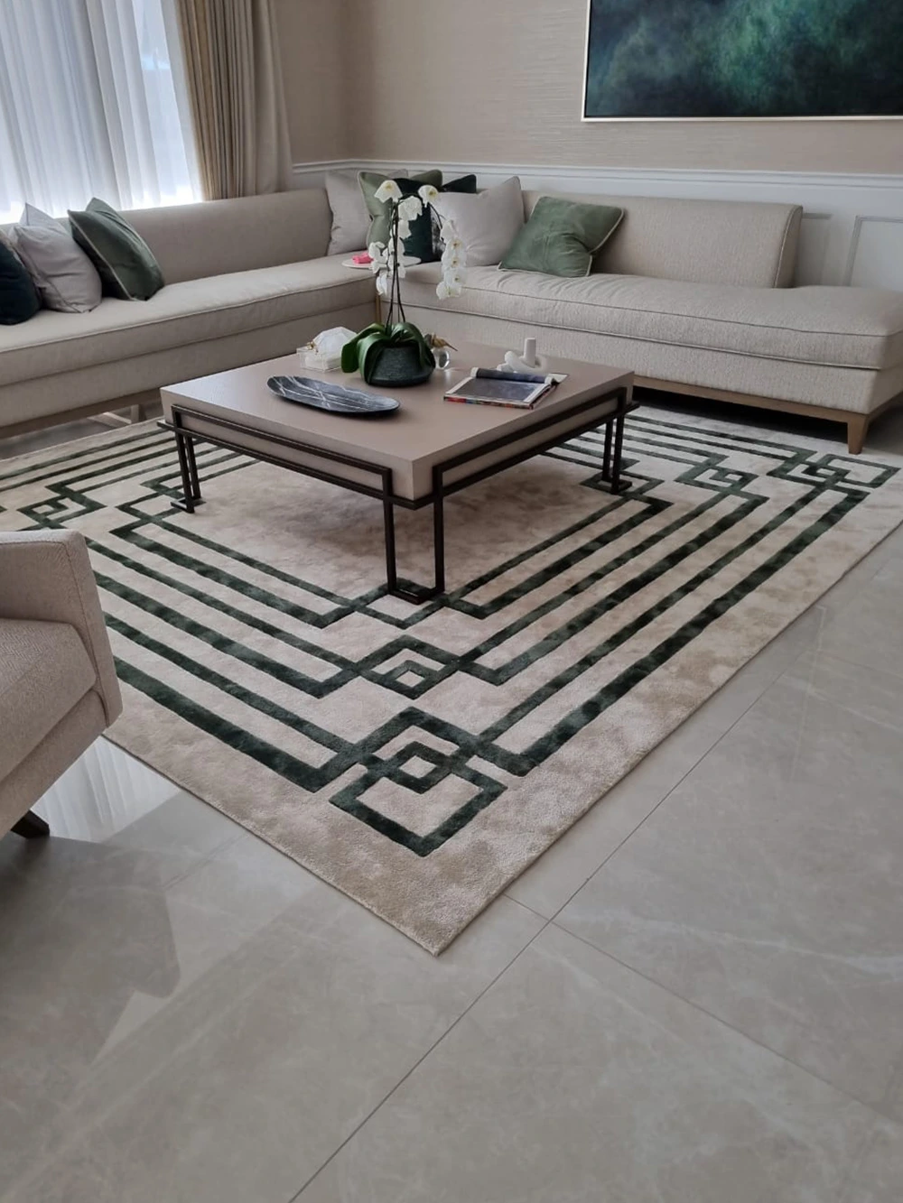 New Zealand wool carpet with geometric deep V carving