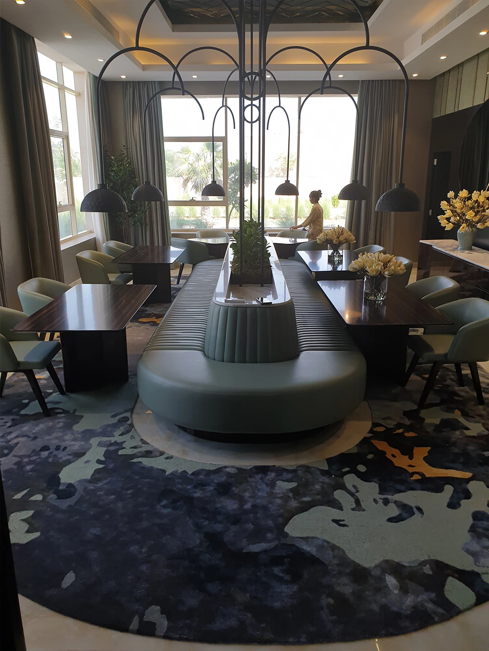 New Zealand wool rug with radial 3D carvings