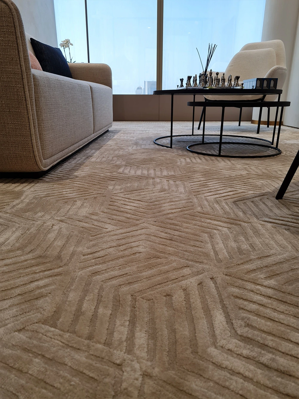 New Zealand wool carpet with free-hand 3D carving