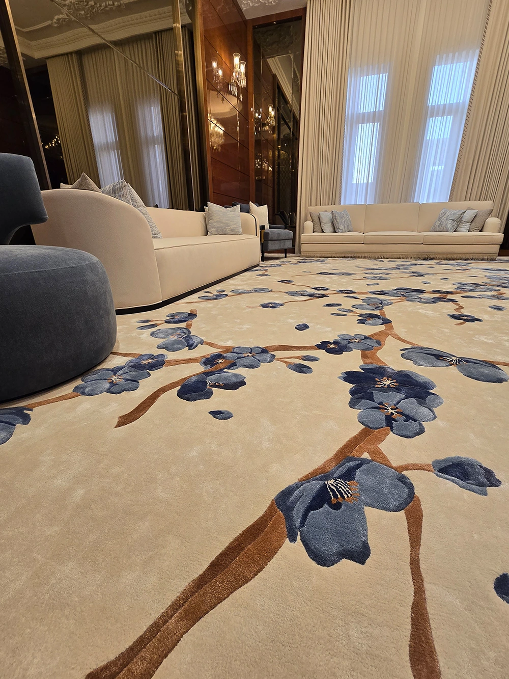 Multi-shade custom accent rug in bamboo silk